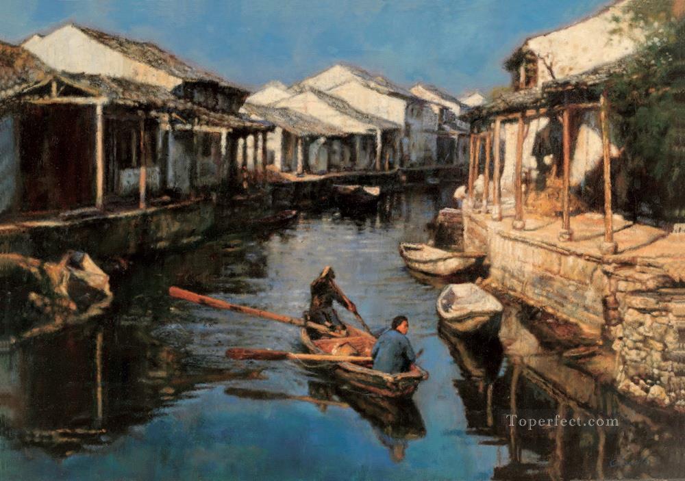 Dip Oars of Hometown Chinese Chen Yifei Oil Paintings